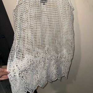 Topshop White Mesh Knit Top